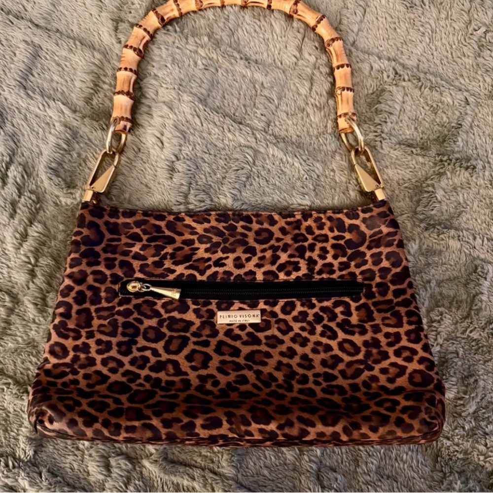 Plineo Visona Leopard Print Handbag with Bamboo Handle - Picture 10 of 10